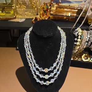 Source Unknown Iridescent Crystal Three-Strand Necklace